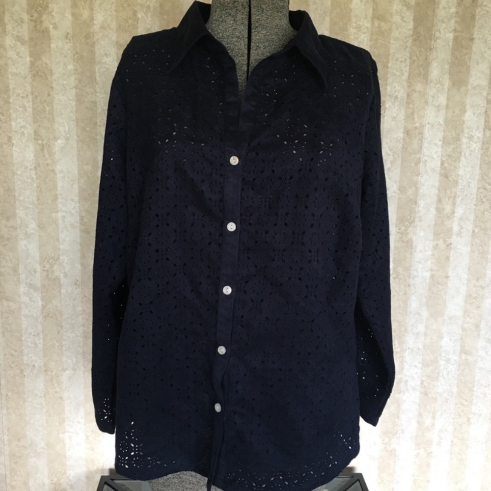 Avenue Plus Size Laser Cut‎ Button Down Top
